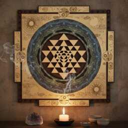 Sri Yantra Sacred Geometry Wall Art - Multilayer Wooden Mandala, Cosmic Sun Moon Design, Spiritual Home Decor - thumbnail 2