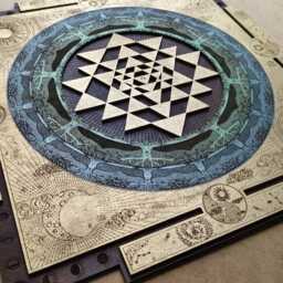 Sri Yantra Sacred Geometry Wall Art - Multilayer Wooden Mandala, Cosmic Sun Moon Design, Spiritual Home Decor - thumbnail 3