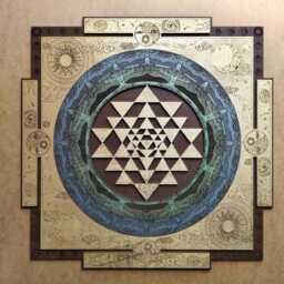 Sri Yantra Sacred Geometry Wall Art - Multilayer Wooden Mandala, Cosmic Sun Moon Design, Spiritual Home Decor