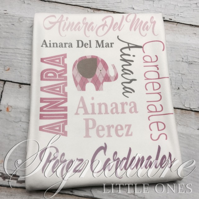 Personalized Baby Blanket, Monogrammed Name Swaddle Receiving Shower Gift, Elephant Blanket - image 1