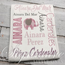 Personalized Baby Blanket, Monogrammed Name Swaddle Receiving Shower Gift, Elephant Blanket