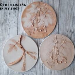 Hosta Flower Round Plaster Cast Wild Forest Botanical Bas-Relief Decorative Ceramic Tile Plaster Wall Art Wall Decor For Hall - thumbnail 4