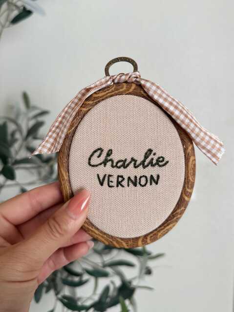 Custom Hand Embroidered Mini Name Hoop - Personalized Baby Sign, Birth Announcement Keepsake, Nursery Wall Art, Shower Gift - image 1
