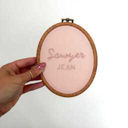 Custom Hand Embroidered Mini Name Hoop - Personalized Baby Sign, Birth Announcement Keepsake, Nursery Wall Art, Shower Gift - thumbnail 3