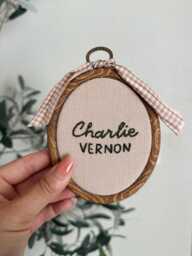 Custom Hand Embroidered Mini Name Hoop - Personalized Baby Sign, Birth Announcement Keepsake, Nursery Wall Art, Shower Gift - thumbnail 1