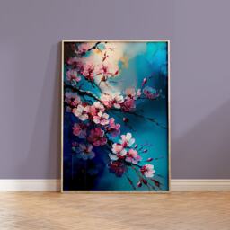 Cherry Blossom Art Print Abstract Acrylic Sakura Branch Wall Decor - thumbnail 1