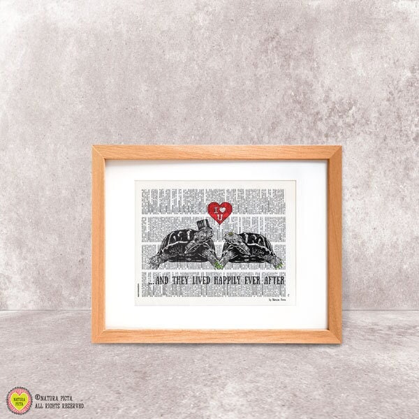 Turtles in Love Art Print Funny Animal Wedding Decor - image 1