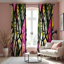 stained Glass Forest Curtains, Colorful Tree Branch & Leaf Pattern Window Drapes, Nature Inspired Modern Art Made To Measure Curtains - thumbnail 2