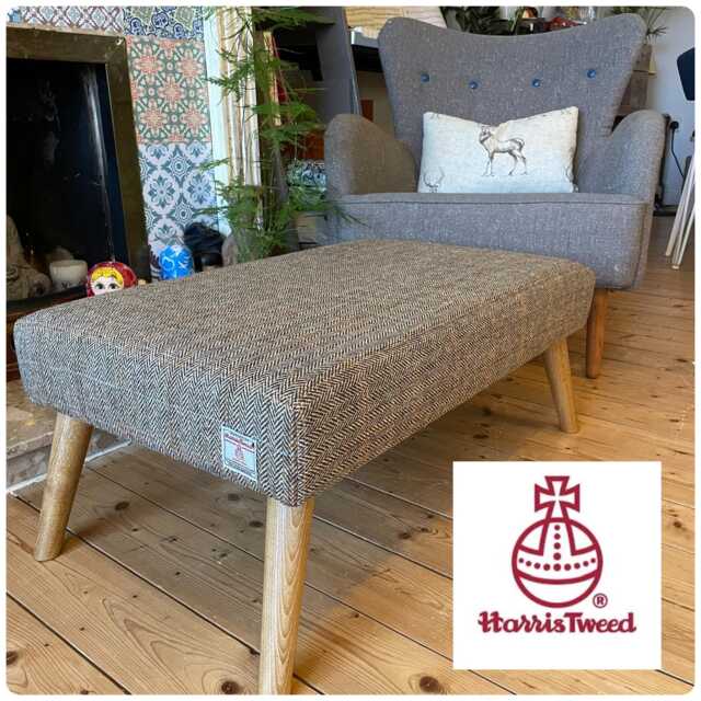 Harris Tweed Footstool - Handmade Large Ottoman Isle Of Scottish Wool Tartan, Herringbone, Checks - image 1