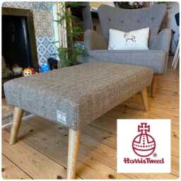 Harris Tweed Footstool - Handmade Large Ottoman Isle Of Scottish Wool Tartan, Herringbone, Checks