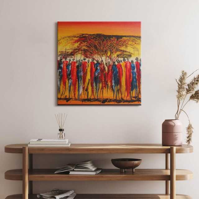 Kenya African Tribe Canvas, Picture Wall Hanging, Orange Decor, People Canvas Print - image 1