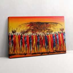 Kenya African Tribe Canvas, Picture Wall Hanging, Orange Decor, People Canvas Print - thumbnail 2