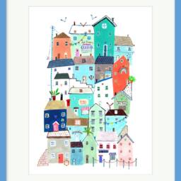 Seaside Houses Art Print, Coastal Cottages Harbour Side, Staycation, British Fish & Chips - thumbnail 3