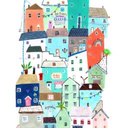 Seaside Houses Art Print, Coastal Cottages Harbour Side, Staycation, British Fish & Chips - thumbnail 2