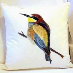 Hand Painted One Of A Kind Art Pillow - Bee Eater