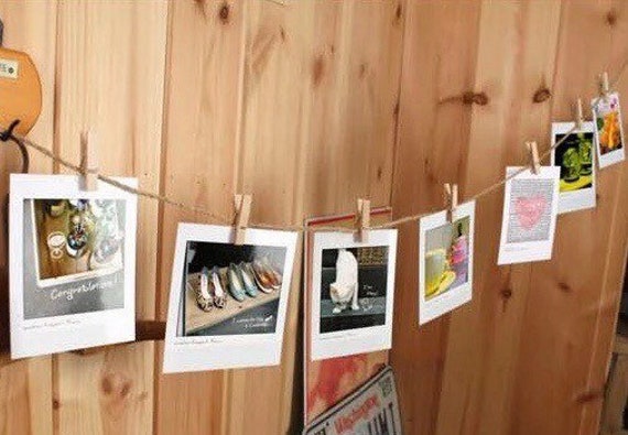 Wooden Photo Hanger, Wooden Clips With String, Photo Hanger Diy, Hanging Instant Photo, Home Decoration - image 1