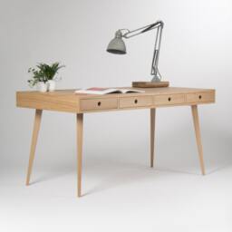 Oak Wood Home Office Desk - Mid-Century Scandinavian Style Computer Table - thumbnail 2
