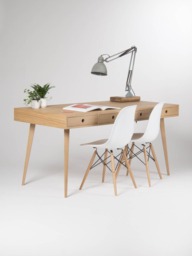 Oak Wood Home Office Desk - Mid-Century Scandinavian Style Computer Table - thumbnail 1
