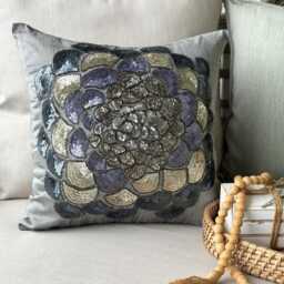 Silver Art Silk, Sequin Embellished Nature & Floral Pattern, Modern Throw Pillow Cover/Euro Sham - Wildflower - thumbnail 2
