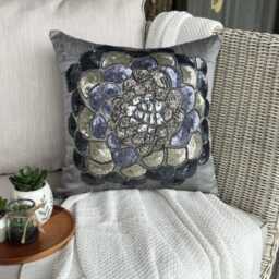 Silver Art Silk, Sequin Embellished Nature & Floral Pattern, Modern Throw Pillow Cover/Euro Sham - Wildflower - thumbnail 3