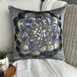 Silver Art Silk, Sequin Embellished Nature & Floral Pattern, Modern Throw Pillow Cover/Euro Sham - Wildflower - thumbnail 1