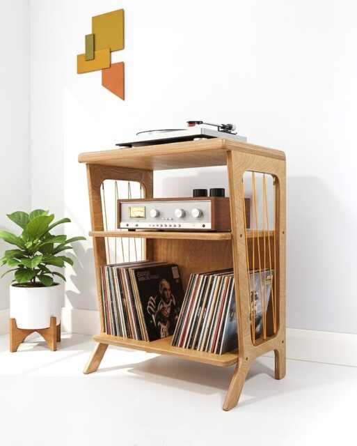 Retro Turntable Stand With Shelf For An Amplifier, Record Player Stand, Mid Century Vinyl Storage, 60 cm Wide - image 1