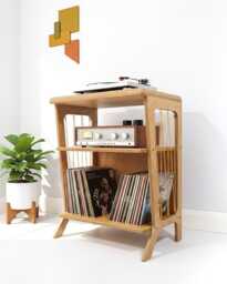 Retro Turntable Stand With Shelf For An Amplifier, Record Player Stand, Mid Century Vinyl Storage, 60 cm Wide - thumbnail 1