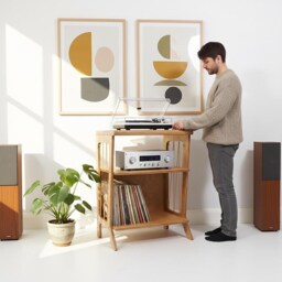 Retro Turntable Stand With Shelf For An Amplifier, Record Player Stand, Mid Century Vinyl Storage, 60 cm Wide - thumbnail 3