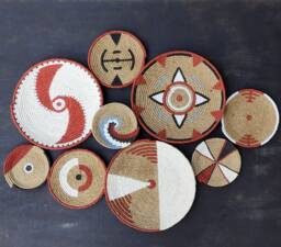 Wall Basket Set Of 9, Plate, Handmade Basket, African Art, Boho Decor, Ethnic Hanging - thumbnail 1