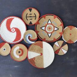 Wall Basket Set Of 9, Plate, Handmade Basket, African Art, Boho Decor, Ethnic Hanging - thumbnail 3