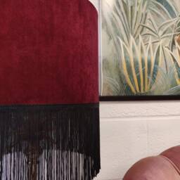 Red Fringed Lampshade in Velvet With Black Fringe - thumbnail 2