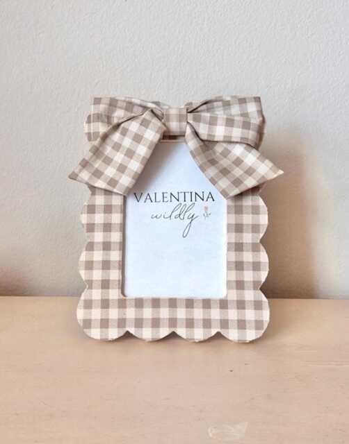 Neutral Gingham Fabric, Beige Gingham, Bow Picture Frame Handmade Decor 4x6 Frame - image 1