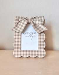 Neutral Gingham Fabric, Beige Gingham, Bow Picture Frame Handmade Decor 4x6 Frame