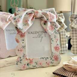 Neutral Gingham Fabric, Beige Gingham, Bow Picture Frame Handmade Decor 4x6 Frame - thumbnail 3