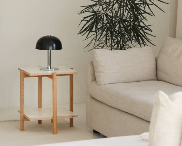 Square Birch & Oak Side Table - Modern Nightstand - image 1