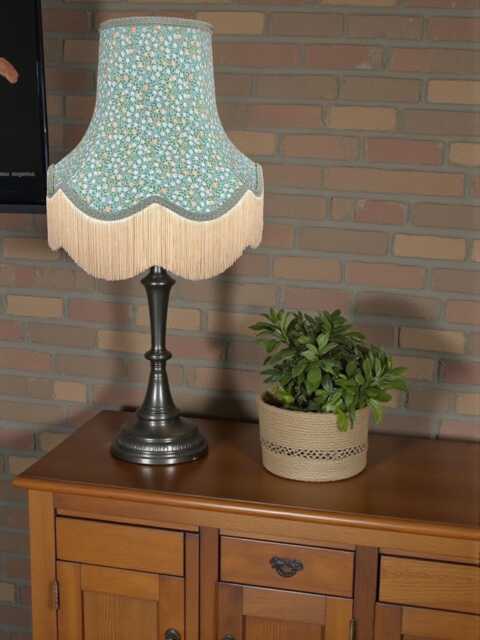 William Morris Green Clover Fabric Scalloped Lampshade Duck Egg Blue Braid & Cream Fringe - image 1