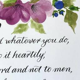 Colossians 323-24 Art Print, Purple Floral Christian Calligraphy - thumbnail 3