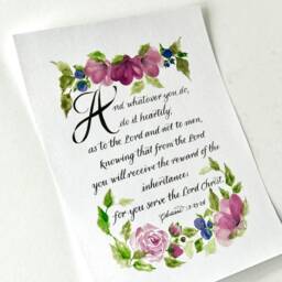 Colossians 323-24 Art Print, Purple Floral Christian Calligraphy - thumbnail 2