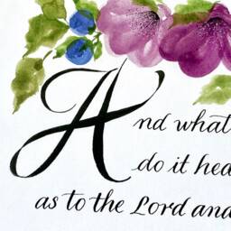 Colossians 323-24 Art Print, Purple Floral Christian Calligraphy - thumbnail 4
