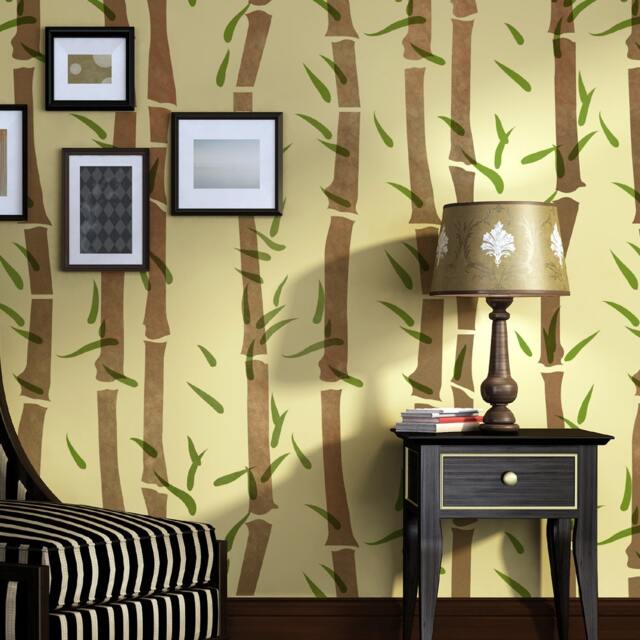 Wall Bamboo Stencil, Allover Template Instead Of Wallpaper For Painting Decor - image 1