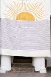 Handmade Cotton Quilt With Shams Reversible Sun Design, Bohemian Kantha Stitch