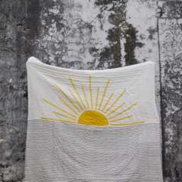 Handmade Cotton Quilt With Shams Reversible Sun Design, Bohemian Kantha Stitch - thumbnail 2