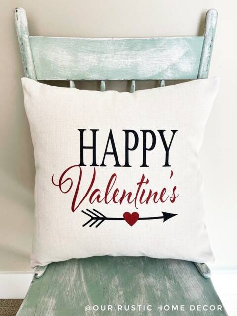 Happy Valentine's Day Linen Pillow Cover Rustic Holiday Decor - image 1