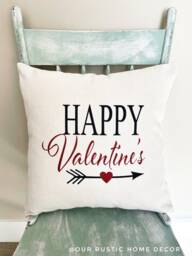 Happy Valentine's Day Linen Pillow Cover Rustic Holiday Decor - thumbnail 1