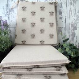 Reversible Sheep Print Chair Pads, Tapered Seat Cushion Set - thumbnail 3