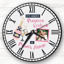 Prosecco O'clock Mums House Photo Mother's Day Gift Grey Personalised Clock