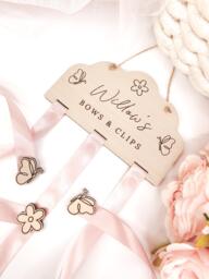 Personalised Butterfly Hair Clips & Bows Holder Wooden Nursery Decor. Birthday Gift - thumbnail 1