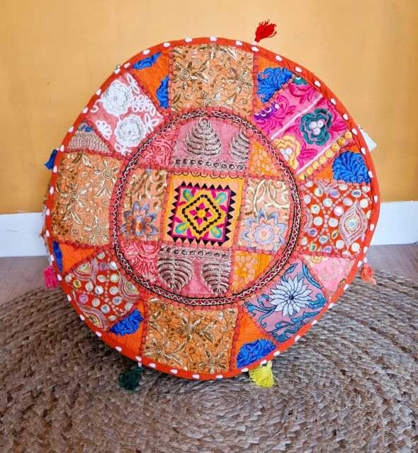 Embroidered Pouf Cover. Patchwork Ottoman. Handmade Home Decor - image 1