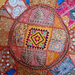 Embroidered Pouf Cover. Patchwork Ottoman. Handmade Home Decor - thumbnail 2