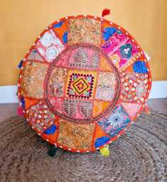 Embroidered Pouf Cover. Patchwork Ottoman. Handmade Home Decor